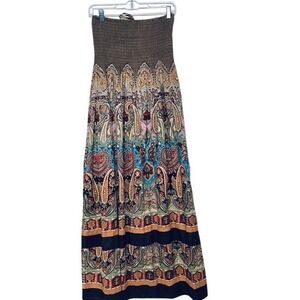 Urban Nomad Earthbound Paisley Smocked Maxi Dress Boho Indie Festival S/M